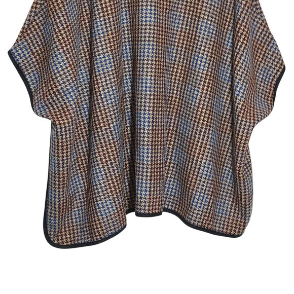 Jones New York Houndstooth Cape Faux Fur Collar Brown and Blue Classic Fall OS - Picture 9 of 13